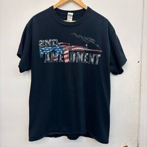 Vintage Y2K 2nd Amendmentu USA Men’s Black Graphic T-Shirt Size Large Flawed